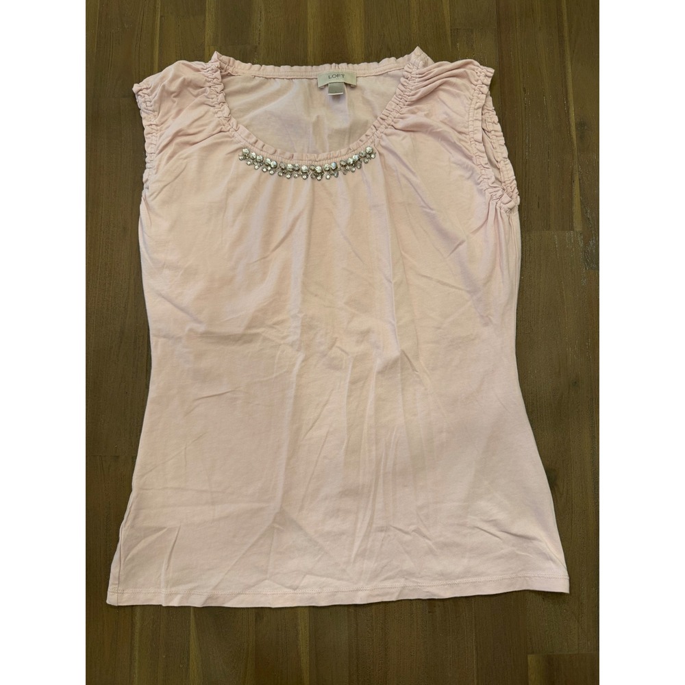 Ann Taylor Loft Pink Embellished Sleeveless Top Rhinestone Pearl Size‎ L